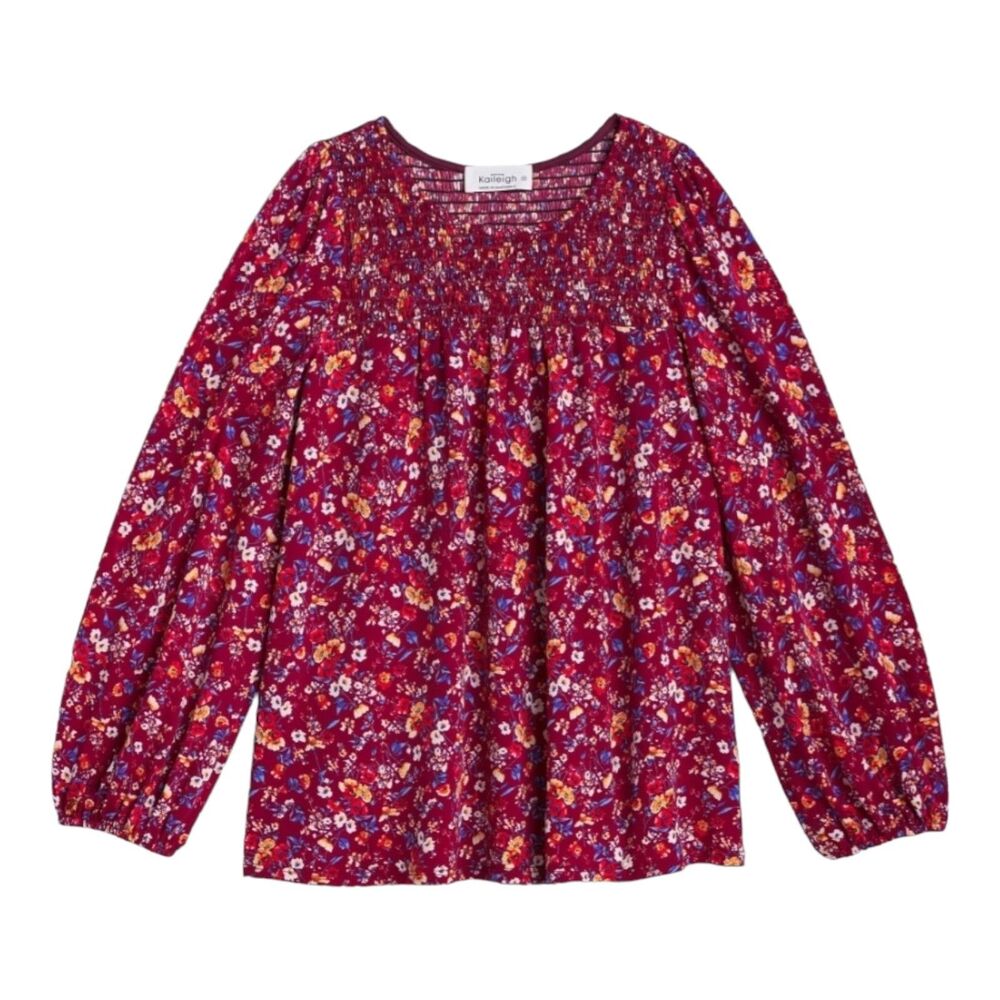 Kaleigh Blouse Floral Burgundy Size XXL Boho Cottagecore Flowers